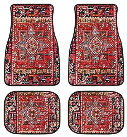 Boho Autofußmatten Set mit 4 Matten, Boho Auto Fußmatten, Staubdichte Und rutschfeste Autoteppich, Universa-l Allwetterfußmatten, Dekorative Automatte für Fast alle Auto