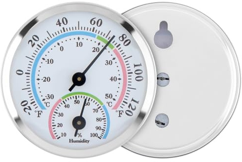 Smgda Termómetro higrómetro para interiores y exteriores, mini analógico 2 en 1, medidor de temperatura y humedad, termómetro colgante de pared para el hogar, habitación, oficina, habitación de bebé