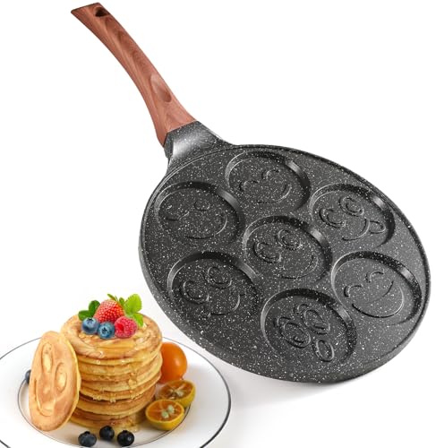 YASHE Poêle à Pancakes en Forme de Sourire, Poêle à Crêpes Antidérapante à 7 Trous, Mini-Machine à Pancakes en Aluminium, Parfaite pour les Petits Déjeuners, Brunchs, Fêtes et Vacances