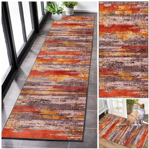 Teppich Läufer Flur Lang Modern Kücheteppich Rutschfest Waschbar Teppichläufer Flur Schmutzfangmatte Küchenläufer Meterware Korridor Eingang Flurläufer Schlafzimmer Wohnzimmer Treppen 40 x 90 cm
