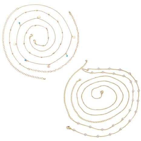 2 pcs Chaînes de Taille Perlées Chaîne de Ventre pour Femmes, Chaîne de Corps Sexy, Chaîne de Hanche en Couches, Chaîne Réglable