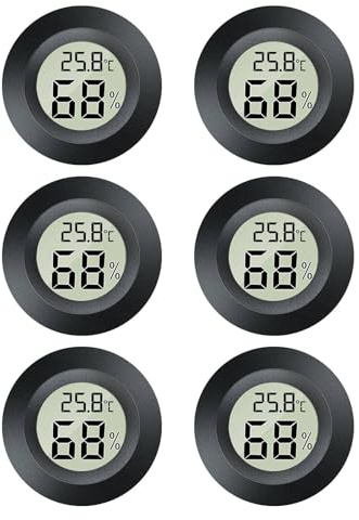 LYCXAMES Hygrometer Mini, 2in1 Thermometer Hygrometer, 6 pcs Mini LCD Digital thermometer innen luftfeuchtigkeitsmesser, Außenfeuchtemessgerät Temperaturmesser für Gewächshaus Keller, Rund Schwarz
