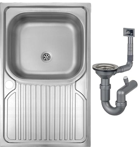 DomoDomo - Fregadero de cocina sobre encimera 80x50 cm de acero inoxidable - fregadero cocina 1 seno con escurridor moderno - fregadero de cocina pequeño práctico