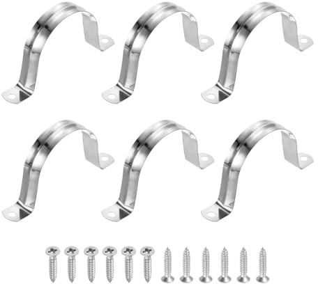 sourcing map 12Pcs 63mm(2-1/2) 304 Stainless Steel Rigid Pipe Strap, Two Hole Strap U Bracket Heavy Duty Pipe Conduit Clamp with Self-Tapping Screws for Hose Wire Cord Installation, Silver