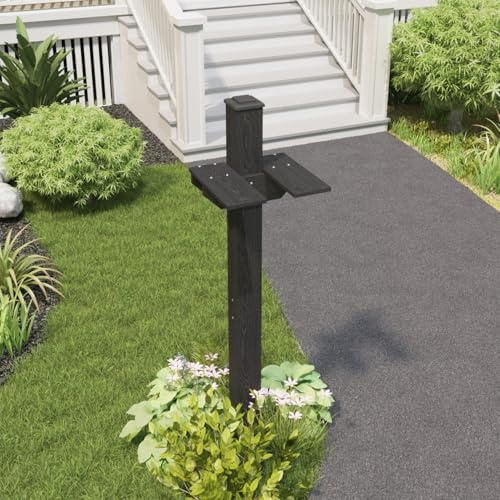 MOUMON Mailbox Post for Outdoor, Double Mailbox Side by Side Design, HDPS Mail Post, Weather-Resistant, Easy Assembly, Mailbox Not Include, Black Wood Grain, 15”W x 14.4”D x 66.1”H