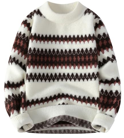 BIBOKAOKE Jersey noruego para hombre de invierno, jersey de punto de gran tamaño, cuello redondo, suéter térmico, suéter vintage para hombre con estampado jacquard, suéter cálido de invierno, Estilo