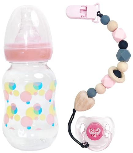Suxdlan Juego de biberones para muñecas con chupetes, Lindos biberones de Juguete Seguros para muñecas con Chupete y Cadena, Accesorios Divertidos para de simulación para niños