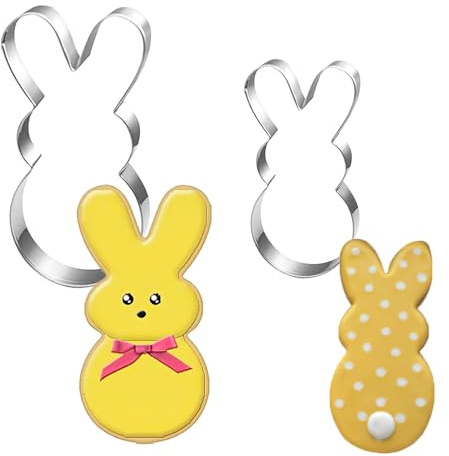 2 PCS Easter Bunny Cookie Cutters Set, Easter Rabbit Cookie Cutter, Easters Bunny Cooky Mold, Easters Bunnies Biscuit Cutter for Baking for Eastertide Baking DIY, for Bake Fondant Clay Pastry Icing