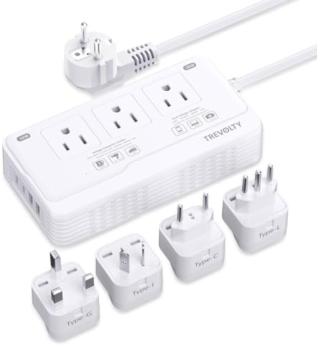 TREVOLTY 2000W Voltage Converter US to Europe for Hair Dryer, 220V to 110V Converter for European Travel with 3 AC 2 USBC 2 USBA Ports, European Travel Plug Adapter with Type C/G/I/L (White)