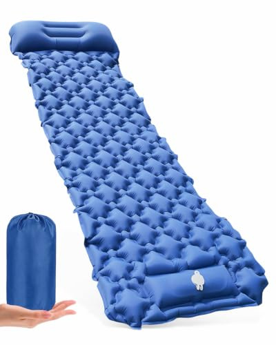 Hingue Isomatte Camping, Ultraleicht Camping Luftmatratze mit Fußpumpe & Kissen, Kompakte Wasserdicht Aufblasbare Matratze, Kleines Packmaß, Campingmatte für Wandern Strand Outdoor