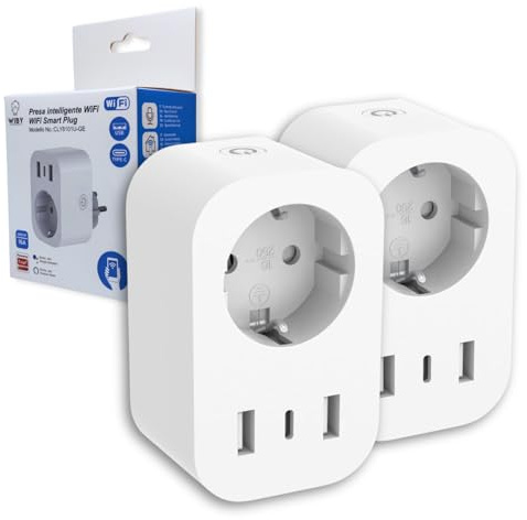 Pack de 2 enchufes inteligentes WiFi con 2 puertos USB y USB-C 16A 3680W, compatibles con Alexa y Google Home, temporizador y control remoto App Smart Life, enchufe domótico 2.4GHz
