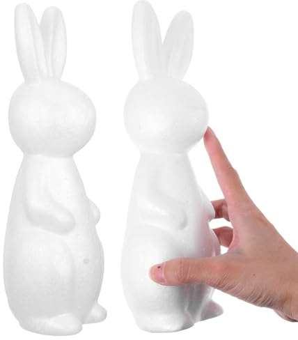 Healeved 2 Stück Weiße Schaumstoffhasen Modell Selbstgemacht Bastelornament Tierfigur zum Bemalen für Bastelspaß und Wohnungsdekoration
