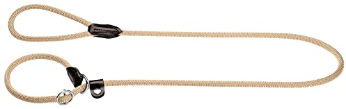 HUNTER Retriever-Hundeleine FREESTYLE, Farbe: beige, integrierte Halsung, stufenlos verstellbar, witterungsbeständig, pflegeleicht, griffig, robustes Tau mit Ledertipps, Größe: 10/170