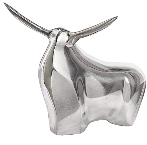 Skulptur BIG BULL 18cm - silber - Aluminium Briefbeschwerer Buchstütze | Montiert geliefert, dekorativer Eyecatcher, Tierfigur, modernes Design, Regaldeko