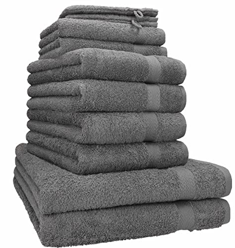 Betz Premium Handtuch-Set 10-teilig – 100% Baumwolle – Oeko-TEX® Zertifiziert – saugfähig&weich – 470g/m² – Duschtücher, Handtücher, Gästetücher & Waschhandschuhe Farbe anthrazit