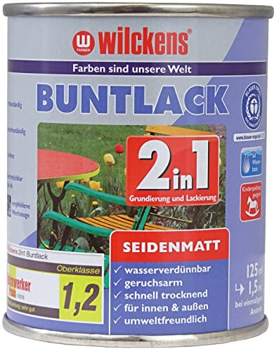 Wilckens 2in1 Acryl Buntlack für Innen und Außen, seidenmatt, 125 ml, RAL 9010 Reinweiß