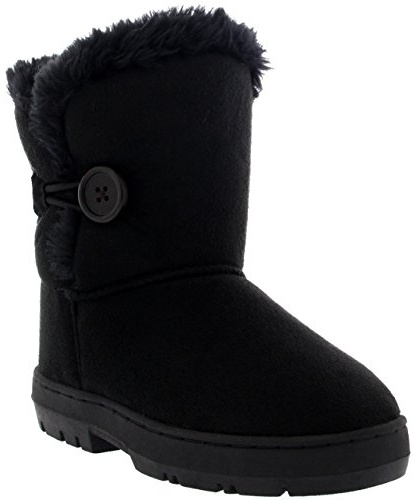 Bouton Filles D'enfants Hiver Fourrure Doublée Pluie Chaleureux Bottes - BLA30 - AEA0444 - Noir - Taille 30 EU