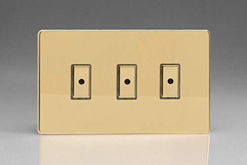 Varilight Eclique 2 3-Gang 1-Way Remote/Tactile Touch Control Master LED Dimmer Light Switch 3 x 0-100W (Max 10 LEDs) Polished Brass JDVE103S