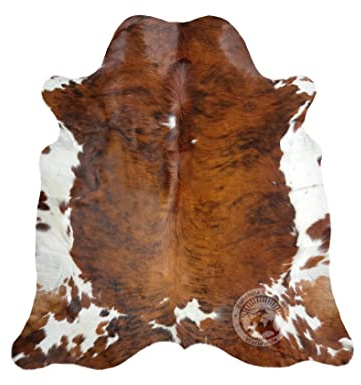 Sunshine Cowhides Genuine Cowhide Rug, Brindle Tricolor Carpet for Living Room, Bedroom, Nursery & More – Western Look, Blanket, Wall Decor, Upholstery & Chair Use, Cream/Brown,Large 6x6-7 Ft