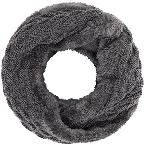 Compagno Damen Winterschal gefüttert Strickschal Winter Loopschal Damen-Schal Teddy-Futter Strick Loop, SCHAL Farbe:Grau