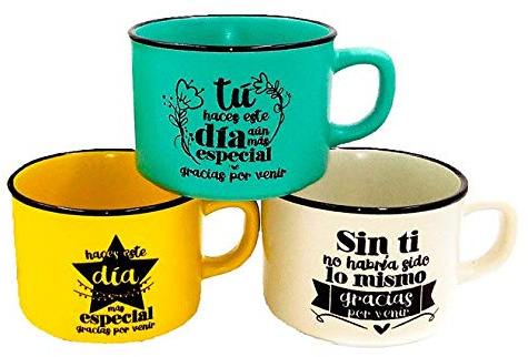 DISOK Lote de 20 Tazas de Cerámica con Frases Gracias por Venir - Tazas para Detalles de Bodas, Bautizos y Comuniones