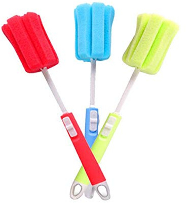 3 Stück Spülschaum-Schwammbürste mit verstellbarem langem Griff, Reinigungsbürsten für Babyflaschen, Küche, Reinigung von Gläsern, Tassen (zufällige Farbe)