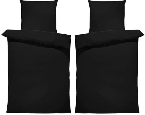 one-home Uni Bettwäsche Einfarbig Mikrofaser Garnituren Bettbezüge Premium Reißverschluss (schwarz, 4 teilig 135x200 cm)
