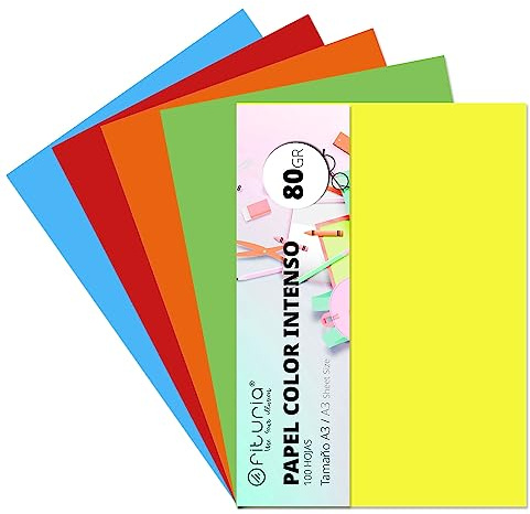 Pack 100 Hojas Colores Intensos Tamaño A3 80g