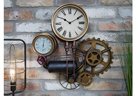 Casadomu Steampunk Clock Industrial Pipe Wall Hanging Large Rustic Cogs Decor Timepiece