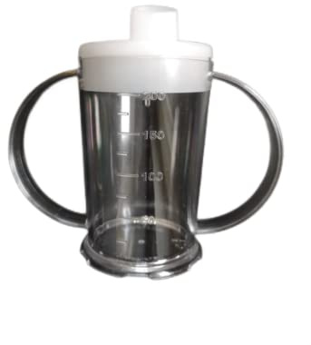 NuHorizons Healthcare Products Clear Two Handled Graduated Beaker with Lid - 200ml Adult Feeder Cup - Drinking Aids (Narrow Spout, Pack of 2)