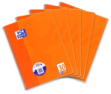 Oxford Collegeblock A4 blanko, 80 Blatt, gelocht, orange, 5 Stück