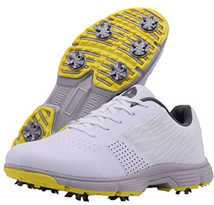 Vattentäta Golfskor, Mäns Fyra Säsonger Alla Väder Spiked Golfstövlar, Klassiska Snörningskor Utan Halkar, Professionella Golfsportsneakers White, 47 EU