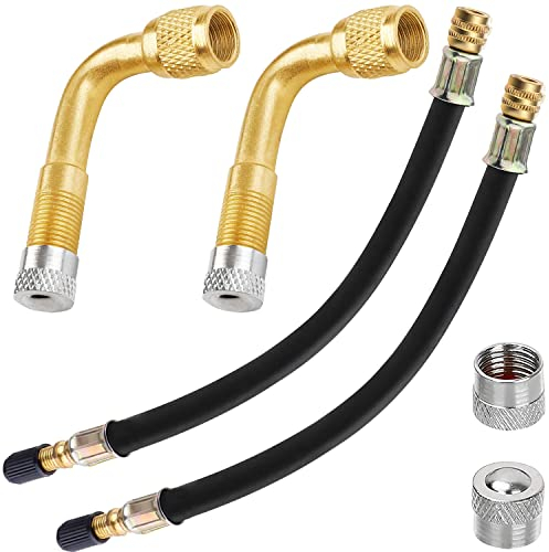 Reifenventil Verlängerung Autoventil Adapter Ventilverlängerung 90 Grad und 215mm Flexible Gummi Reifen Ventil Extender Kupfer Winkelventil Ventiladapter für Auto Motorrad, Rennrad Fahrrad Scooter