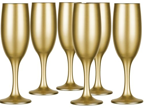 Glasmark KROSNO 1992 Juego De 6 Copas De Champán Prosecco En Vidrio Flautas de Champán Altas Resistentes 150 ml Dorados