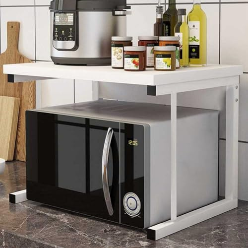BAKAJI Étagère de Rangement pour Micro-Ondes, Structure en métal, avec étagère en Bois MDF pour Outils, Outils de Cuisine, Design Moderne, Dimensions 54 x 35 x 35 x 35 cm (Blanc)