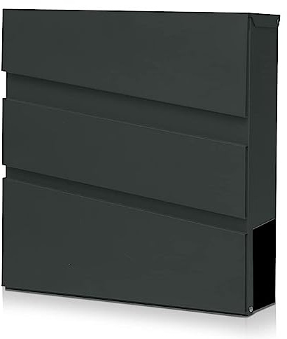 YOOBOX Wall-Mount Mailbox with Lock and Keys, Drop Box for House Outside, Locking Security, Rust-Proof Mail Box with Newspaper Compartment, 14.57 x 14.57 x 4.33 Inch, Dark Grey, MD021 X-Large