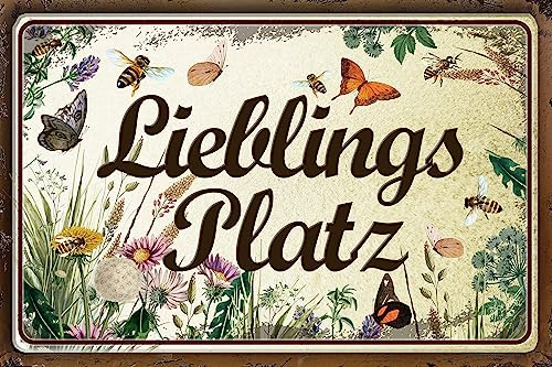 LUCKYLINDE - Wetterfestes Blechschild, Gartenschild – Lieblingsplatz – lustiger Spruch, 20 x 30 cm