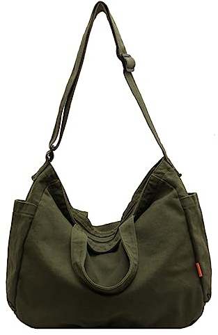 X SIM FITNESSX Unisex Umhängetasche/Schultertasche Leinentasche Tasche Handtasche Canvas Bag Damen Shopper Tasche Fashion Stofftasche für Alltag/Büro/Schule/Reisen (Grün)