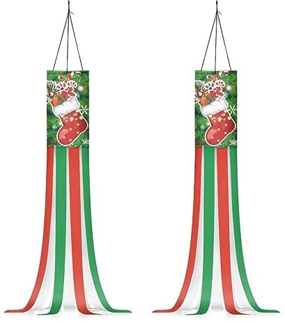 Jeiento Strapazierfähiger Weihnachts-Windsack mit Süßigkeiten-Windsocken, 2er-Set, Winter-Garten-Windsack zum Aufhängen, zuverlässige Gartendekoration, 101,6 cm