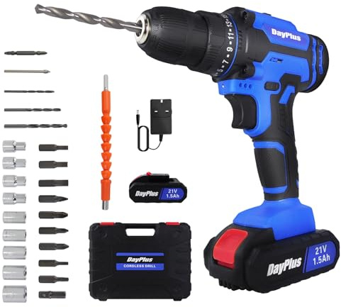 Cordless Drill Driver 21V Electric Screwdriver Hammer Drill with 1500mAh Batteries, 25+1 Torque, 45N.m Max Cordless Drill and Screwdriver Set, 3/8 Inch Keyless Chuck, 2 Variable Speed, LED Work Light