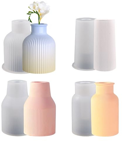 4 Stück Silikonformen Gießformen Handgefertigte Silikonform DIY Vases Resin Formen Vase Silikonform Blumenvasen Harz Formen Vase Silikon Gießform für DIY Blumentopf Formen, Beton Silikonformen
