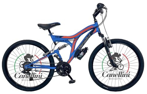 BICICLETTE CANELLINI Kinderfahrrad MTB Full Suspension 26 Colorado – Räder 26 Zoll (66 cm) (Blau/Orange)