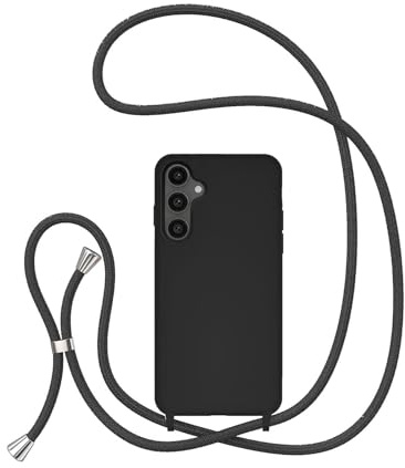 UEEBAI Crossbody Lanyard Phone case for Samsung Galaxy A15 4G/5G, Silicone Liquid Phone Cover Necklace Cord Strap Soft Shockproof Protective Case - Black