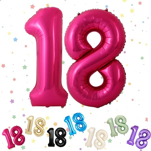 Heiße rosa Luftballon 18, Folienballon Zahl 18, 40 Zoll Helium Ballons 1 & 8, 18. Geburtstag Deko luftballon, Rosa Luftballon 18. Geburtstag für Männer Frauen 18th Geburtstagsdeko Jubiläum Party Deko