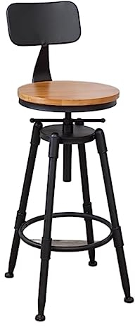 MEIZHITU Barstuhl Tresenhocker Industrieller Barhocker, Holz- Und Metall-Barhocker, Höhenverstellbar, Drehbar, Thekenhöhe, Barstuhl Mit Rückenlehne Bistrohocker Designer Hocker (Color : A)