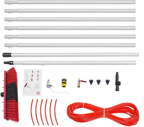 KiwiHood Limpiacristales telescópico profesional de 8 m con barra de extensión, cabezal de cepillo giratorio para la limpieza de ventanas de cristal del coche en interiores