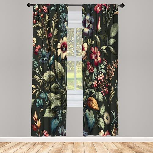 ABAKUHAUS Fisch Fenstervorhänge, Nostalgie Aura Laub Dschungel, Leichtes Dekor-2-Panel-Set mit Stangentasche, 2 Stück 75 cm x 245 cm, Laurel Grün Dunkle Koralle