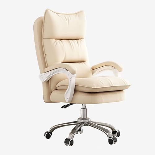 Großer und hoher Bürostuhl für Zuhause, ergonomisch, Schreibtischstühle mit Rollen, dicke Rückenlehne für Erwachsene, Gaming-Stuhl mit Armlehne, höhenverstellbarer Sitz (Farbe: Beige, Größe: ohne)