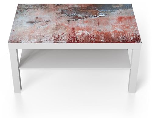 DEQORI Glastisch | weiß groß 90x50 cm | Motiv Roter Zerfall | ausgefallener Beistelltisch aus Glas | Hochglanz Couchtisch fürs Wohnzimmer | moderner Couch Tisch mit Design