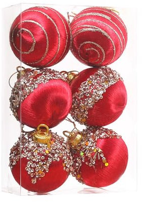 Palline natalizie in velluto – Set leggero di palline di Natale infrangibili | Set di 6 palline di Natale in velluto con spago metallico per feste a casa
